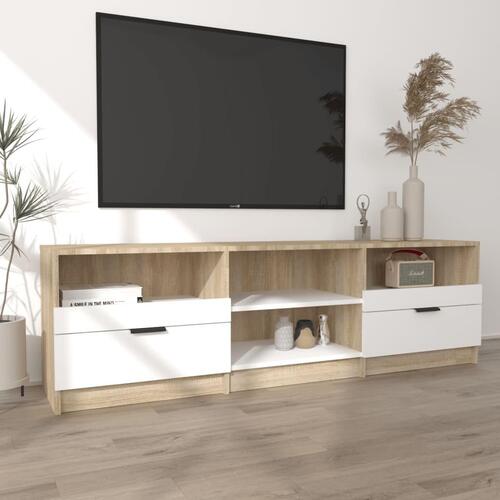 Tv-bord 150x33,5x45 cm konstrueret træ hvid og egetræsfarvet