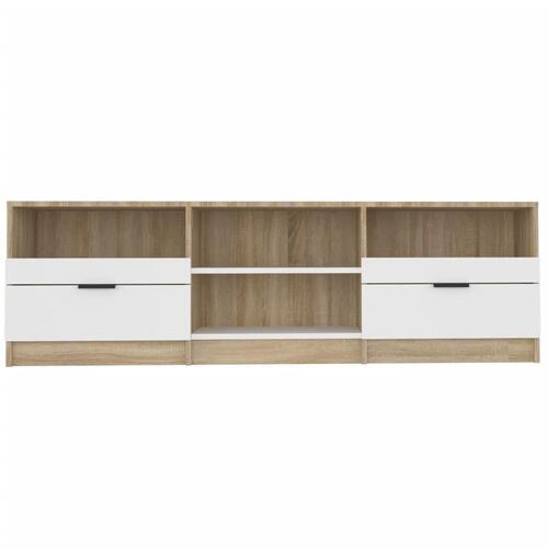 Tv-bord 150x33,5x45 cm konstrueret træ hvid og egetræsfarvet