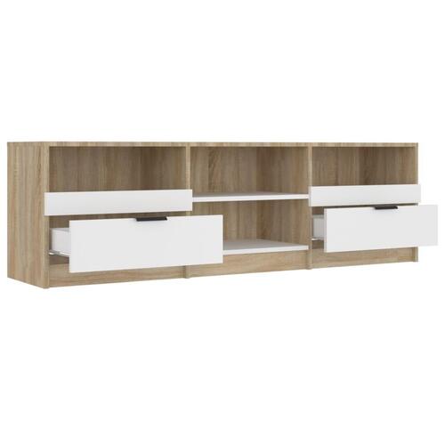 Tv-bord 150x33,5x45 cm konstrueret træ hvid og egetræsfarvet
