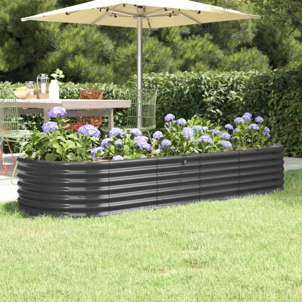 Plantekasse 224x80x36 cm pulverlakeret stål antracitgrå