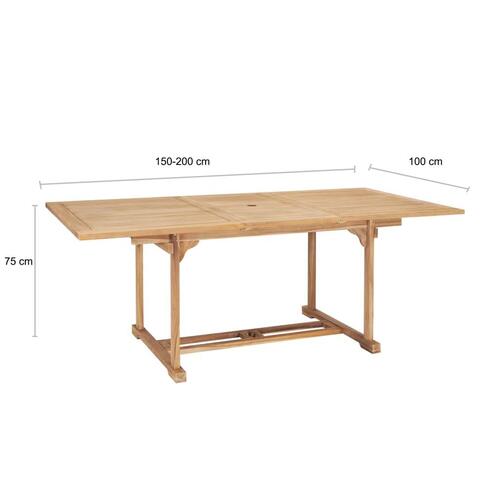 Forlængeligt havebord (150-200) x 100 x 75 cm massivt teaktræ