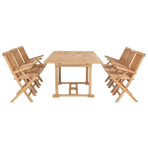 Udendørs spisebordssæt 7 dele 150-200x100x75 cm massivt teak