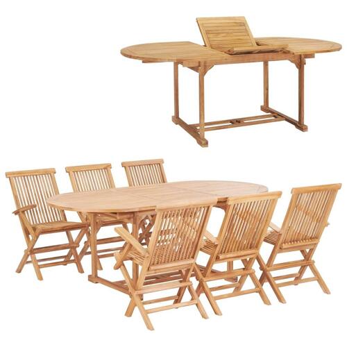 Udendørs spisebordssæt 7 dele 150-200x100x75 cm massivt teak