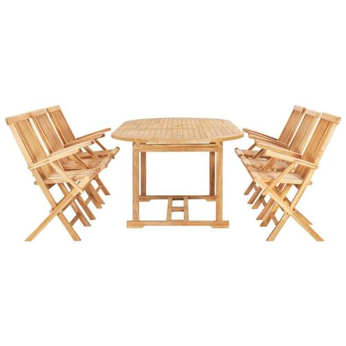 Udendørs spisebordssæt 7 dele 150-200x100x75 cm massivt teak