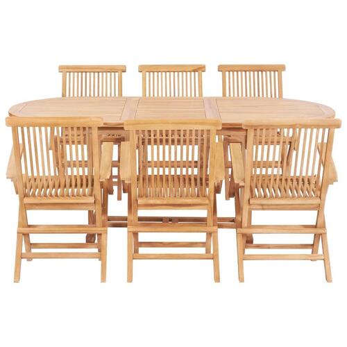 Udendørs spisebordssæt 7 dele 150-200x100x75 cm massivt teak