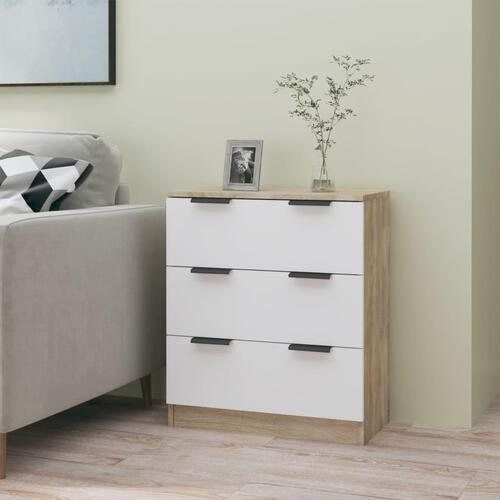 Skænk 60x30x70 cm konstrueret træ hvid og sonoma-eg