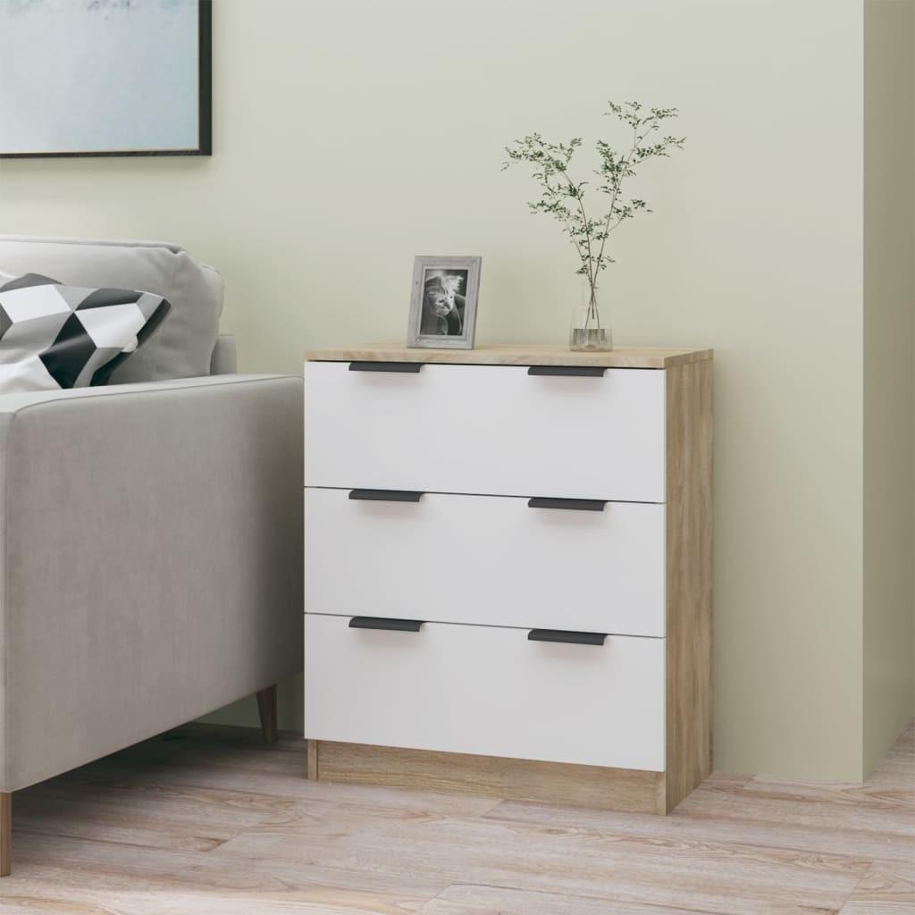 Skænk 60x30x70 cm konstrueret træ hvid og sonoma-eg