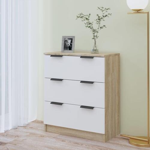 Skænk 60x30x70 cm konstrueret træ hvid og sonoma-eg