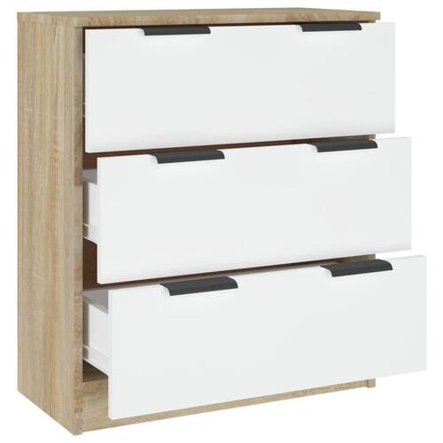 Skænk 60x30x70 cm konstrueret træ hvid og sonoma-eg