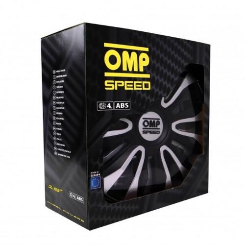 Hjulkapsel OMP Magnum Speed Sort Sølvfarvet 15" (4 uds)