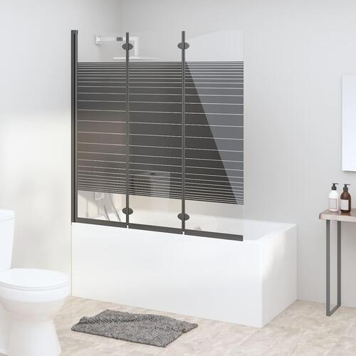 Foldbar brusevæg 3 paneler 130x130 cm sikkerhedsglas sort