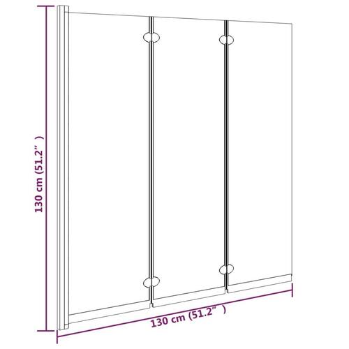 Foldbar brusevæg 3 paneler 130x130 cm sikkerhedsglas sort