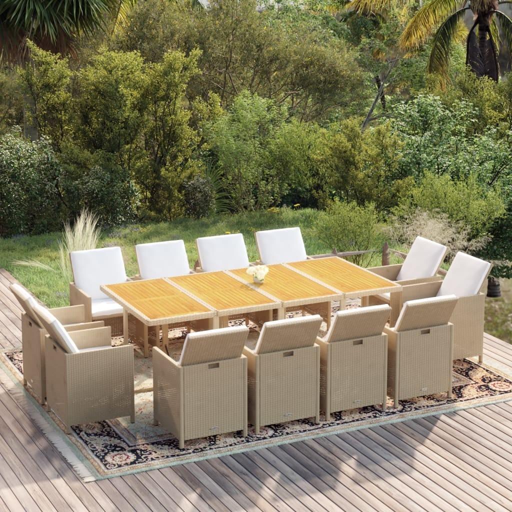 Spisebordssæt til haven 13 dele med hynder polyrattan beige billede