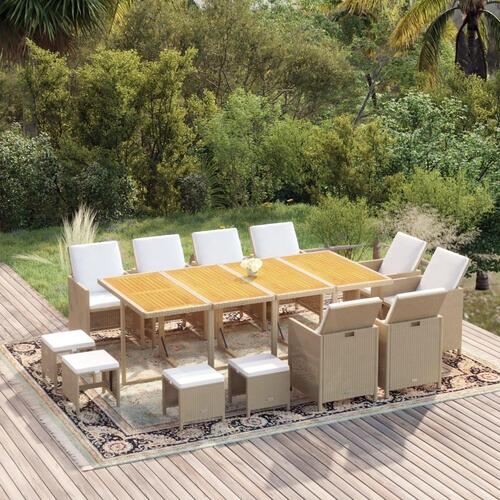 Spisebordssæt til haven 13 dele med hynder polyrattan beige