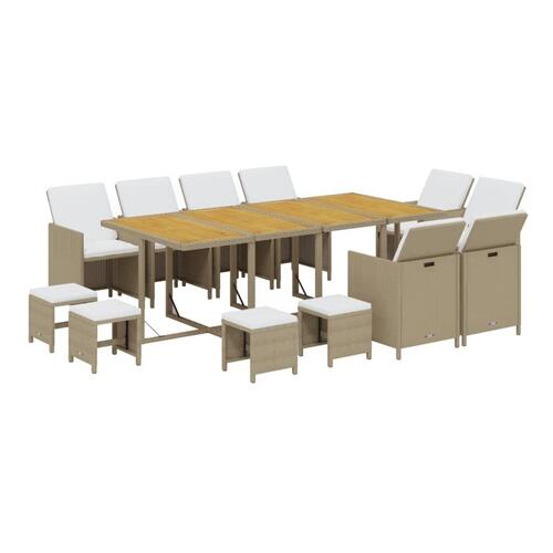 Spisebordssæt til haven 13 dele med hynder polyrattan beige
