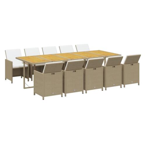 Spisebordssæt til haven 11 dele med hynder polyrattan beige