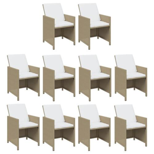 Spisebordssæt til haven 11 dele med hynder polyrattan beige