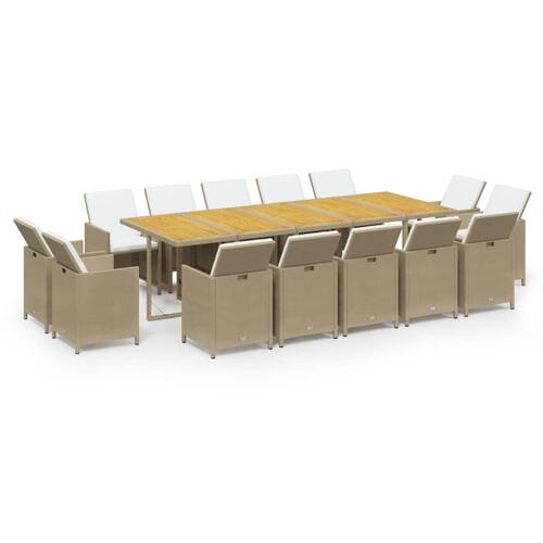 Spisebordssæt til haven 15 dele med hynder polyrattan beige