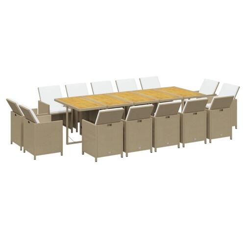 Spisebordssæt til haven 15 dele med hynder polyrattan beige