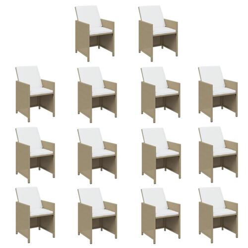 Spisebordssæt til haven 15 dele med hynder polyrattan beige