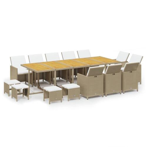 Spisebordssæt til haven 15 dele med hynder polyrattan beige