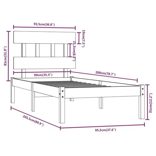 Sengeramme 90x200 cm massivt træ hvid