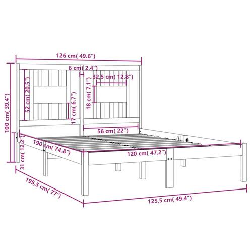 Sengeramme 120x190 cm Small Double massivt træ hvid