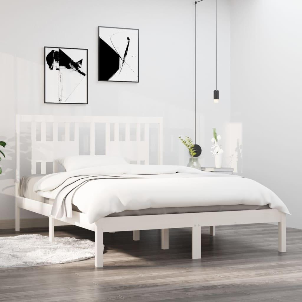 Sengeramme 135x190 cm dobbelt massivt fyrretræ hvid