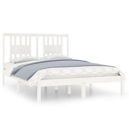 Sengeramme 135x190 cm dobbelt massivt fyrretræ hvid