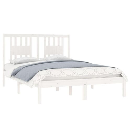 Sengeramme 135x190 cm dobbelt massivt fyrretræ hvid