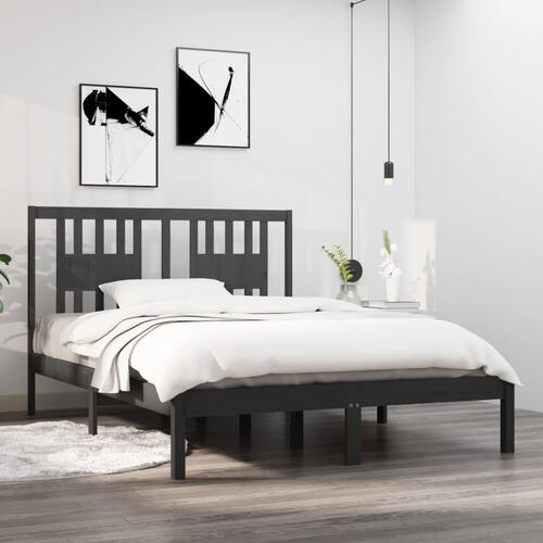 Sengeramme 135x190 cm Double massivt fyrretræ grå