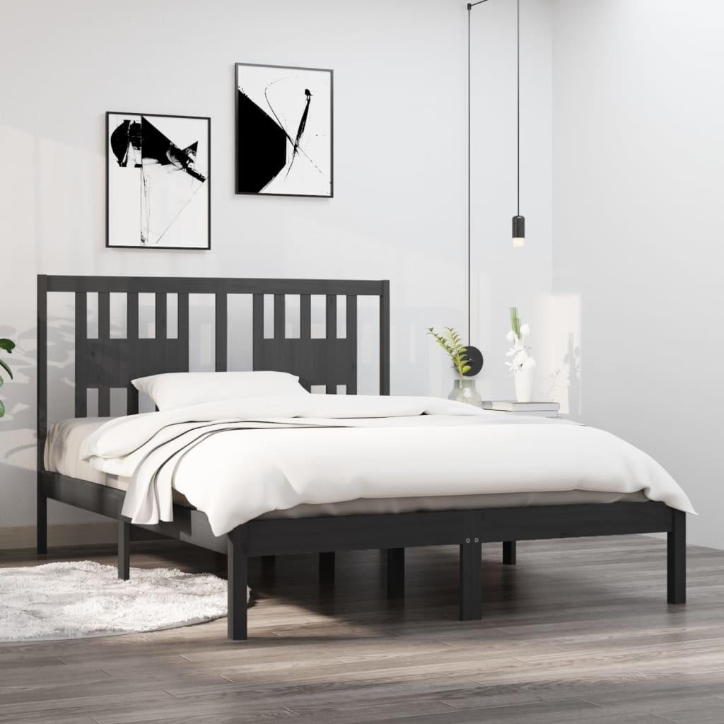 Sengeramme 135x190 cm Double massivt fyrretræ grå