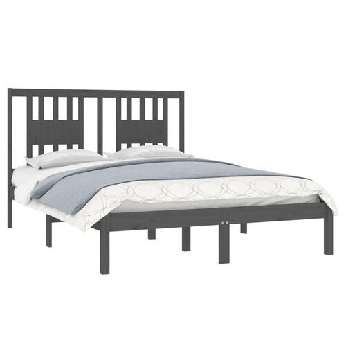 Sengeramme 135x190 cm Double massivt fyrretræ grå