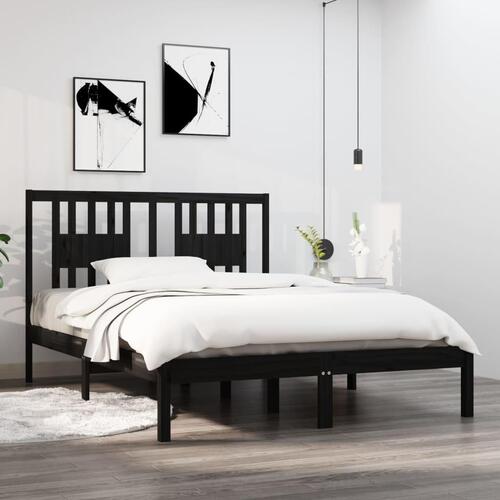 Sengeramme 135x190 cm Double massivt fyrretræ sort