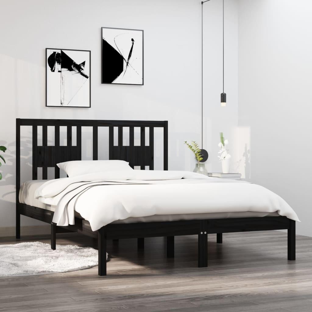 Sengeramme 135x190 cm Double massivt fyrretræ sort