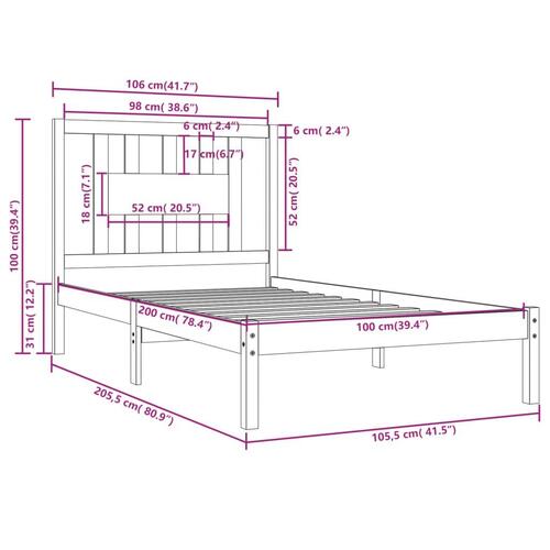 Sengeramme 100x200 cm massivt fyrretræ