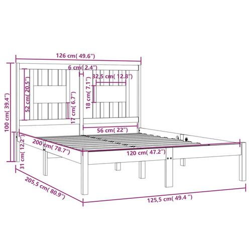 Sengeramme 120x200 cm massivt fyrretræ