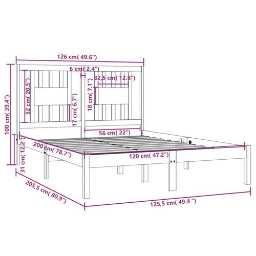 Sengeramme 120x200 cm massivt fyrretræ sort