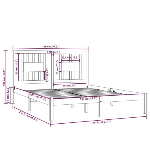 Sengeramme 140x200 cm massivt fyrretræ hvid