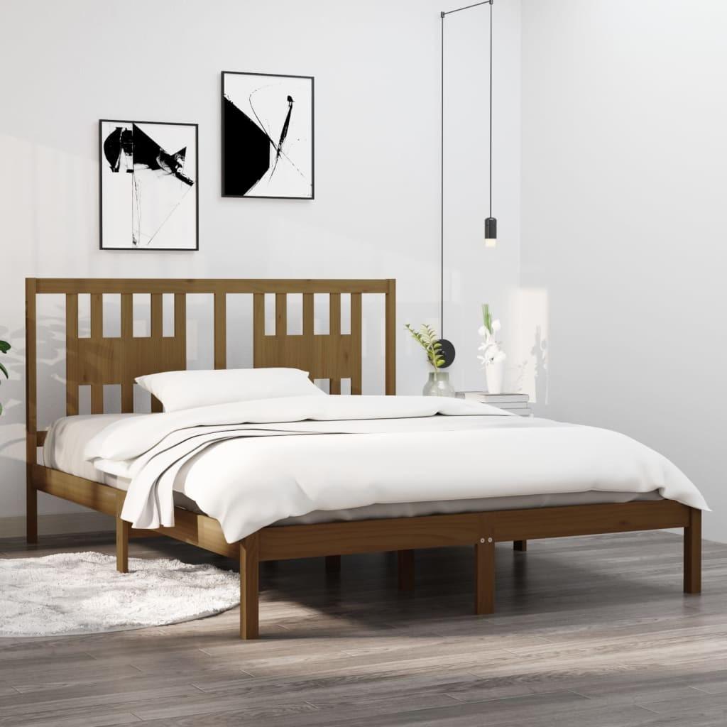 Sengeramme 140x200 cm massivt fyrretræ gyldenbrun