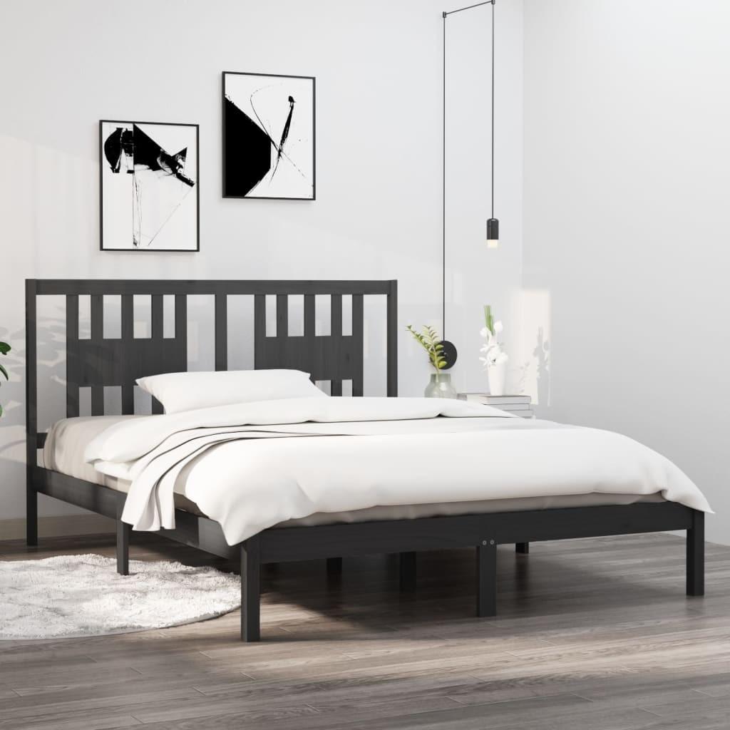 Sengeramme 150x200 cm King Size massivt fyrretræ grå