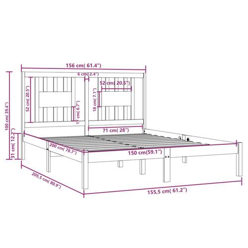 Sengeramme 150x200 cm King Size massivt fyrretræ grå