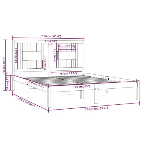 Sengeramme 160x200 cm massivt fyrretræ hvid