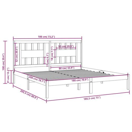 Sengestel 180x200 cm Super King massivt fyrretræ hvid