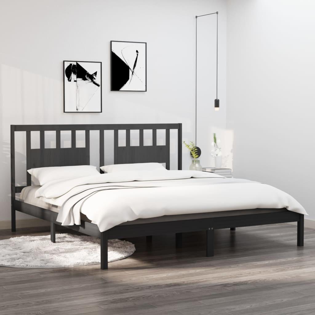 Sengeramme 200x200 cm massivt fyrretræ grå