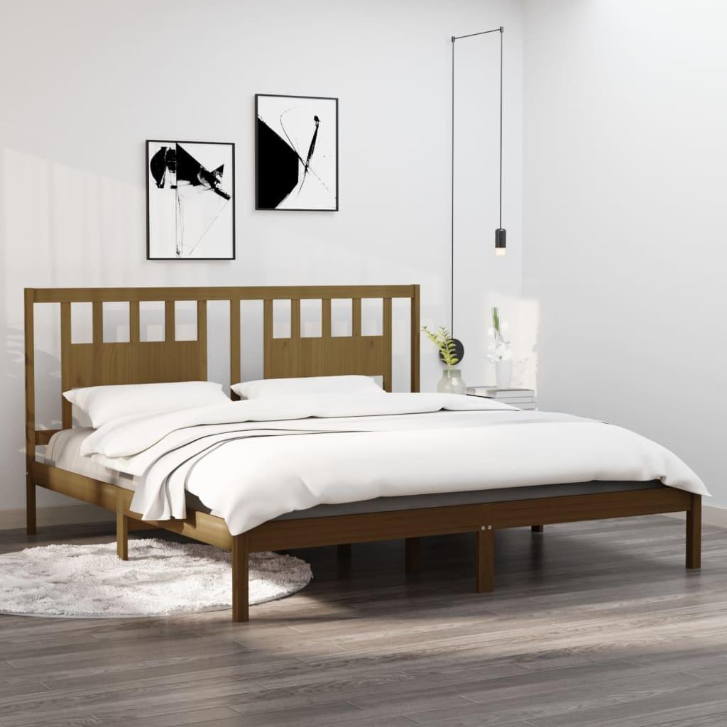 Sengeramme 200x200 cm massivt fyrretræ gyldenbrun