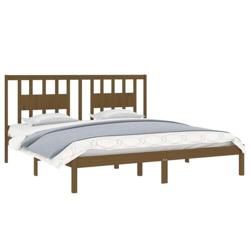 Sengeramme 200x200 cm massivt fyrretræ gyldenbrun