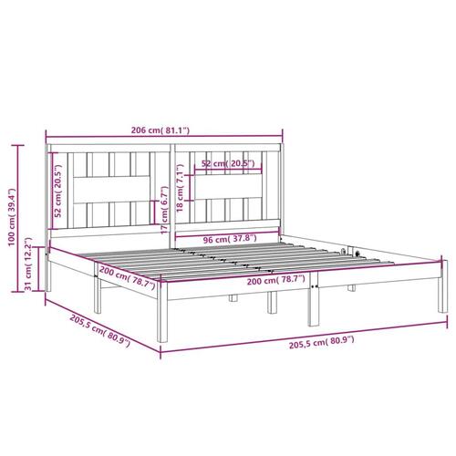 Sengeramme 200x200 cm massivt fyrretræ gyldenbrun