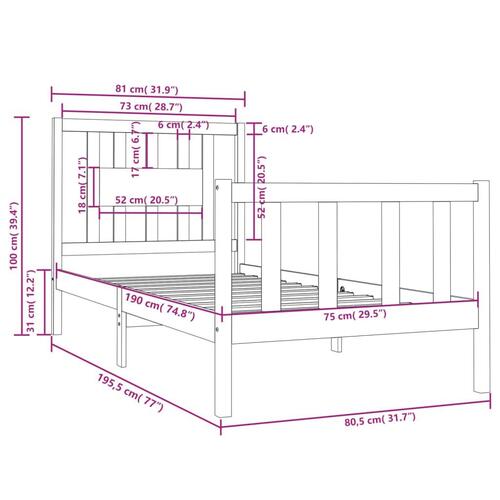 Sengeramme 75x190 cm Small Single massivt træ sort