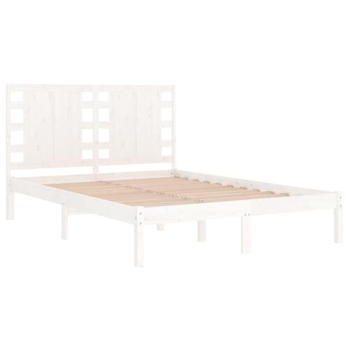 Sengeramme 135x190 cm dobbelt massivt fyrretræ hvid